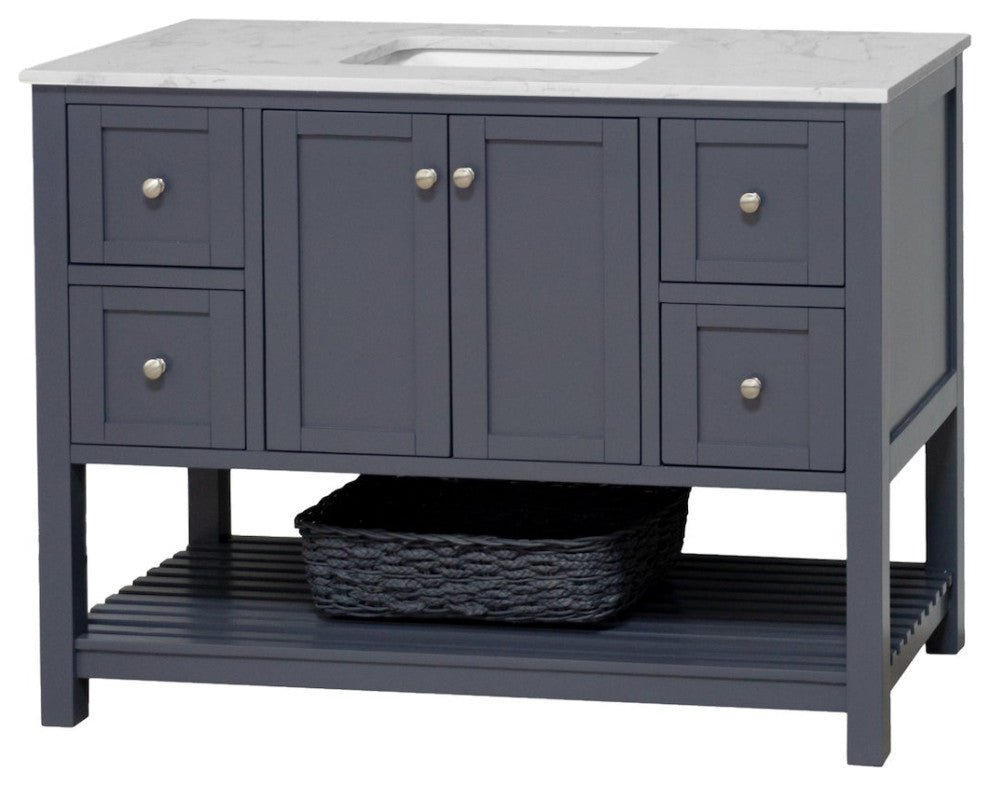 Kitchen Bath Collection Lakeshore 48" Vanity, Marine Gray, Engineered Carrara