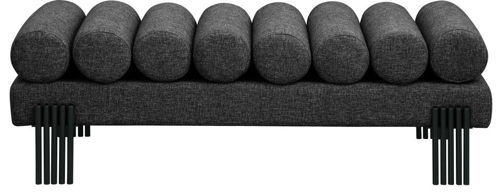 Akeela Linen Textured Fabric Upholstered Bench, Black