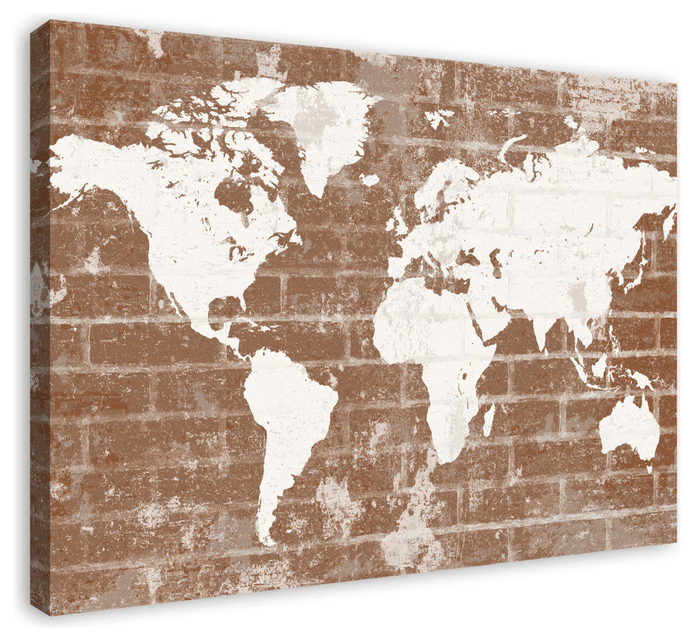 World Map on Distressed Brick 30x40 Canvas Wall Art