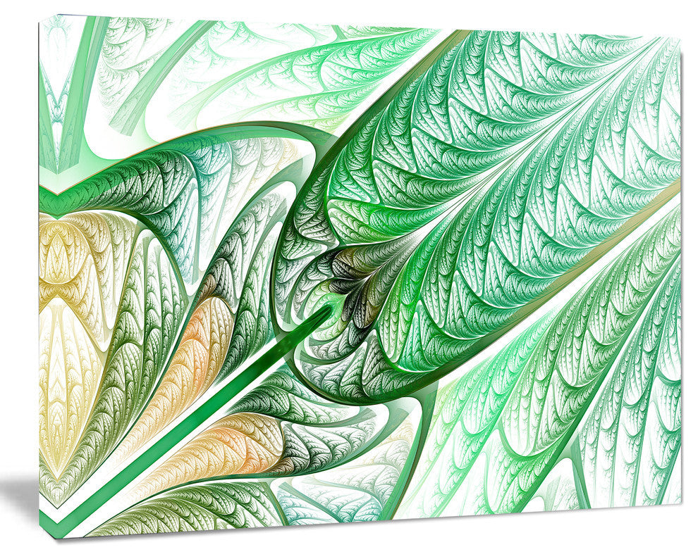 Green on White Fractal Stained Glass, Abstract Wall Art Canvas, 40x30