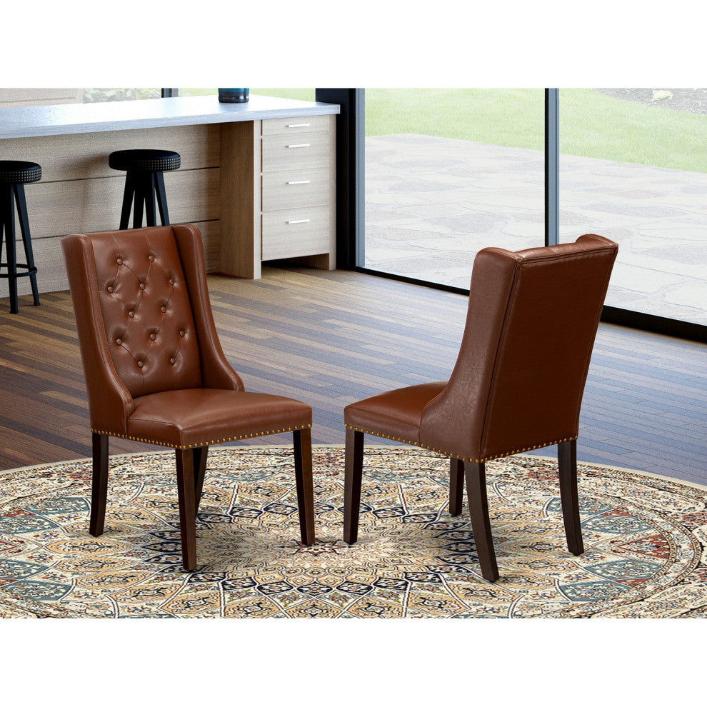 Kitchen Chairs, Brown Upholstered Chairs, Mahogany Rubber Wood Legs,Set of 2
