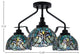 Odyssey 3 Light Semi Flush Mount, Matte Black, 7" Turquoise Cypress Art Glass