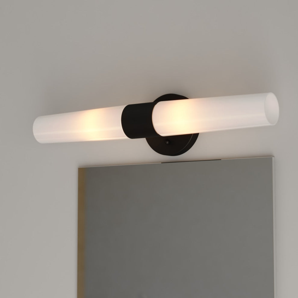 Elliot 2 Light Black Bathroom Vanity Wall Sconce Fixture White Glass