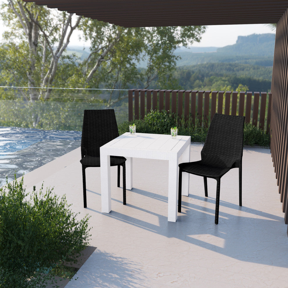 LeisureMod Kent Weave Design 3-Piece Outdoor Patio Dining Set, White/Black