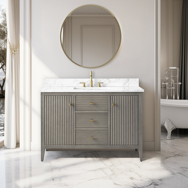 Vanity Art Freestanding Vanity, Driftwood Gray, 48", Single Sink, Golden Brushed