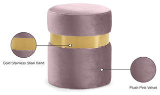 Hailey Velvet Upholstered Ottoman/Stool, Pink, Gold Band