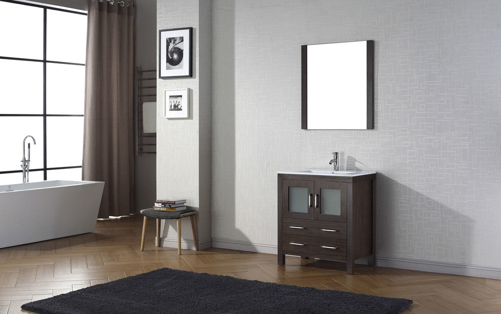 Dior 30" Single Bathroom Vanity, Espresso With Slim White Ceramic Top