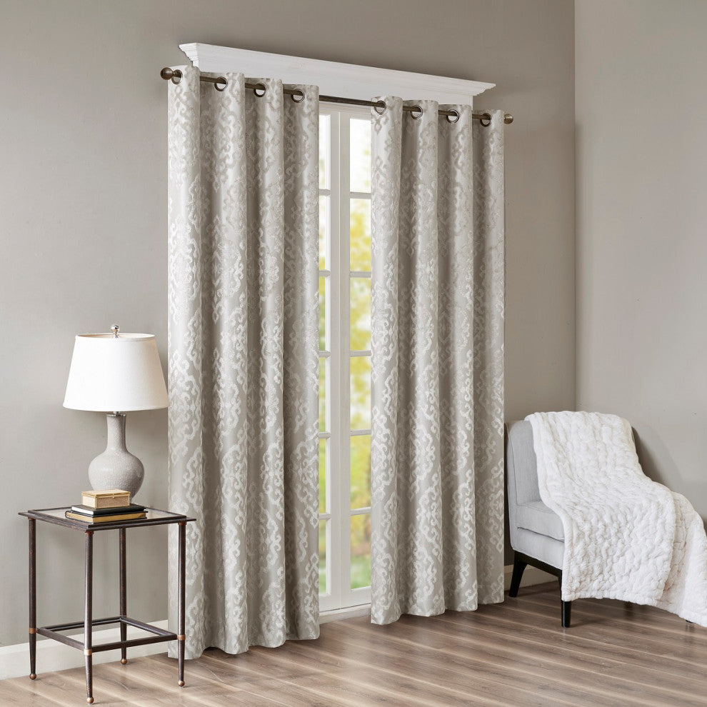 SunSmart Mirage Knitted Jacquard Damask Total Blackout Grommet Top Curtain Panel