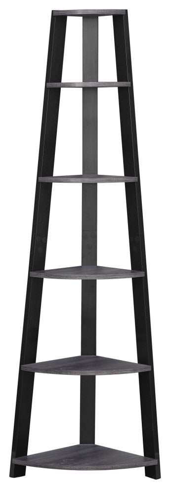 71" Chic Grey And Black 5 Shelf Corner Bookcase