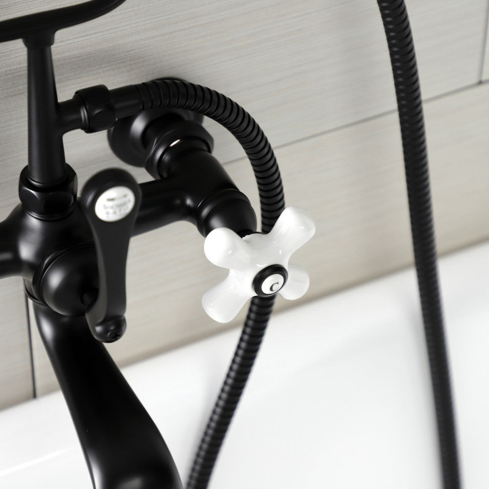 AE559T0 7" Wall Mount Tub Faucet With Hand Shower, Matte Black