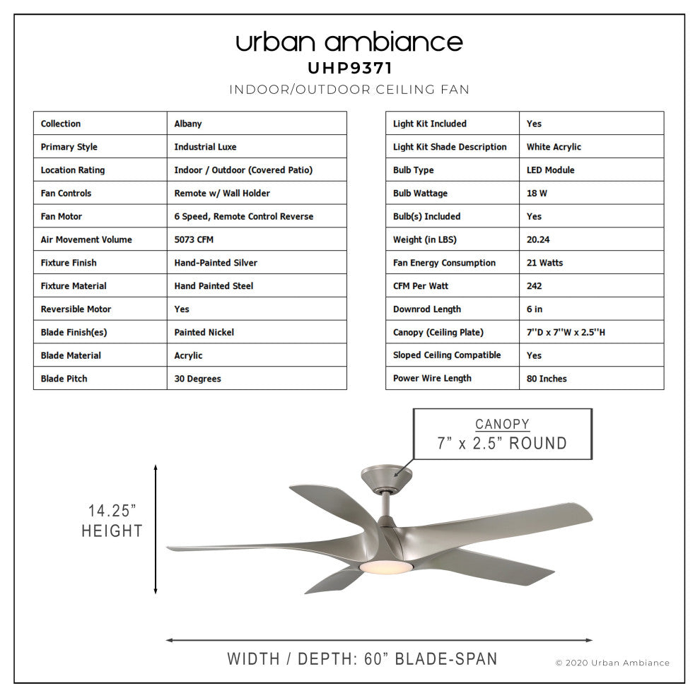 Luxury Transitional Ceiling Fan, Hand-Painted Silver