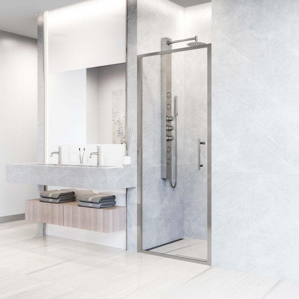 VIGO Astoria Framed Pivot Shower Door, Chrome, 32" W X 76" H, Clear Glass