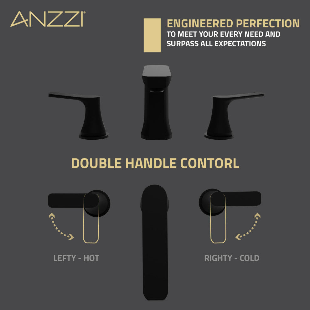 2-Handle 3-Hole Widespread Bathroom Faucet, Matte Black