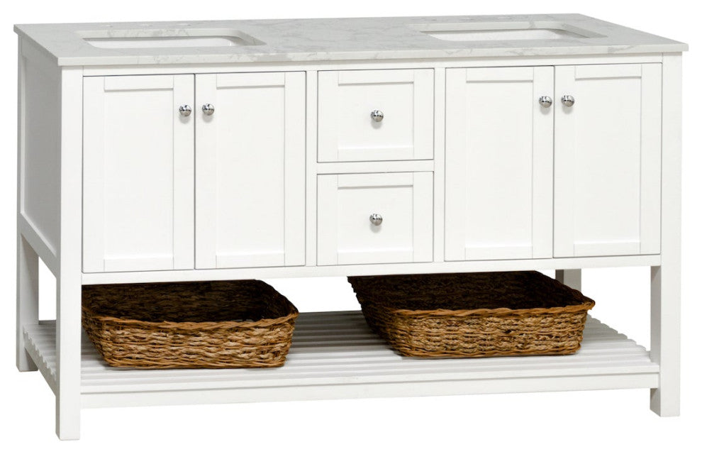 Lakeshore 60" Double Bathroom Vanity, White, Engineered Carrara