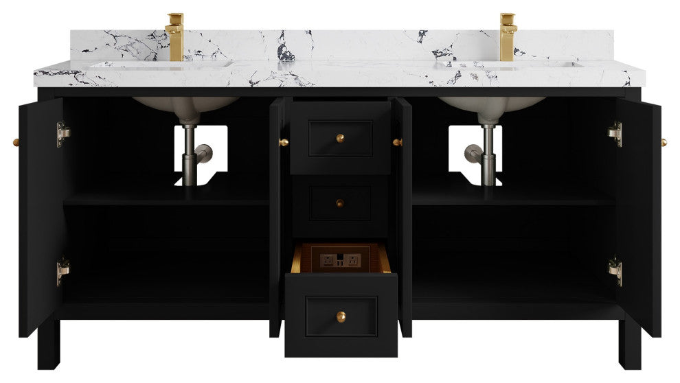 Nashville 72" Double Sink Bath Vanity, Black 2" Viola Night