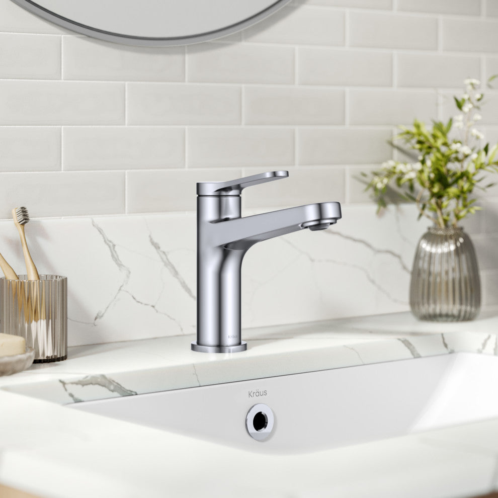 KRAUS Indy Single Handle Basin Bathroom Faucet Chrome, Pop Up Drain