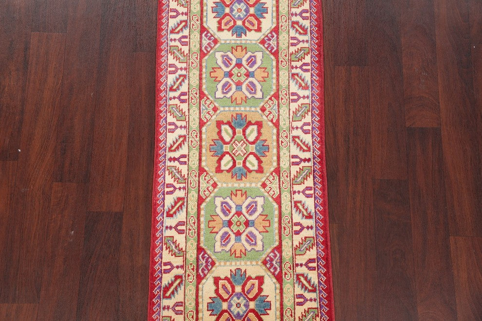 Traditional Kazak Oriental Hand-Knotted Pakistani Wool Runner Rug, 5'10"X2'0"