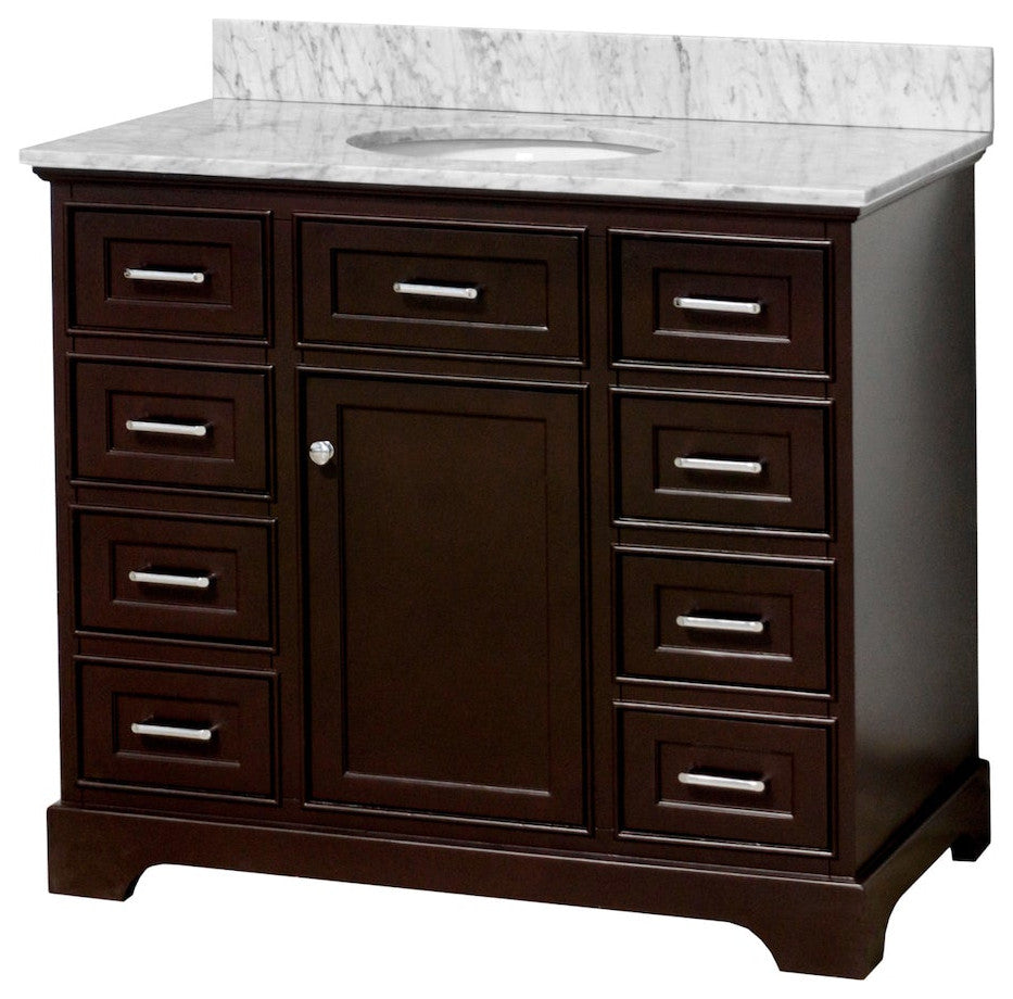 Aria 42" Bathroom Vanity, Chocolate, Carrara Marble