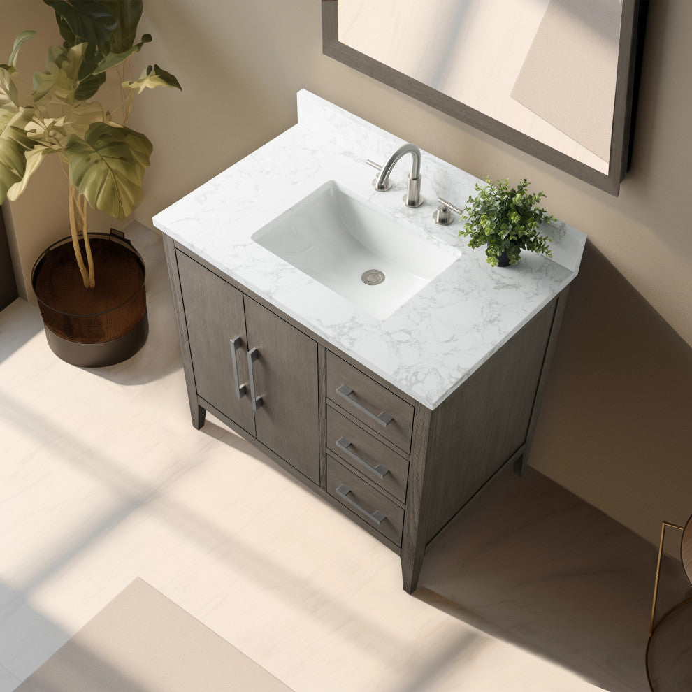 Vanity Art Bathroom Vanity With Sink, Driftwood Gray, 36", Single Sink, Brushed Nickel