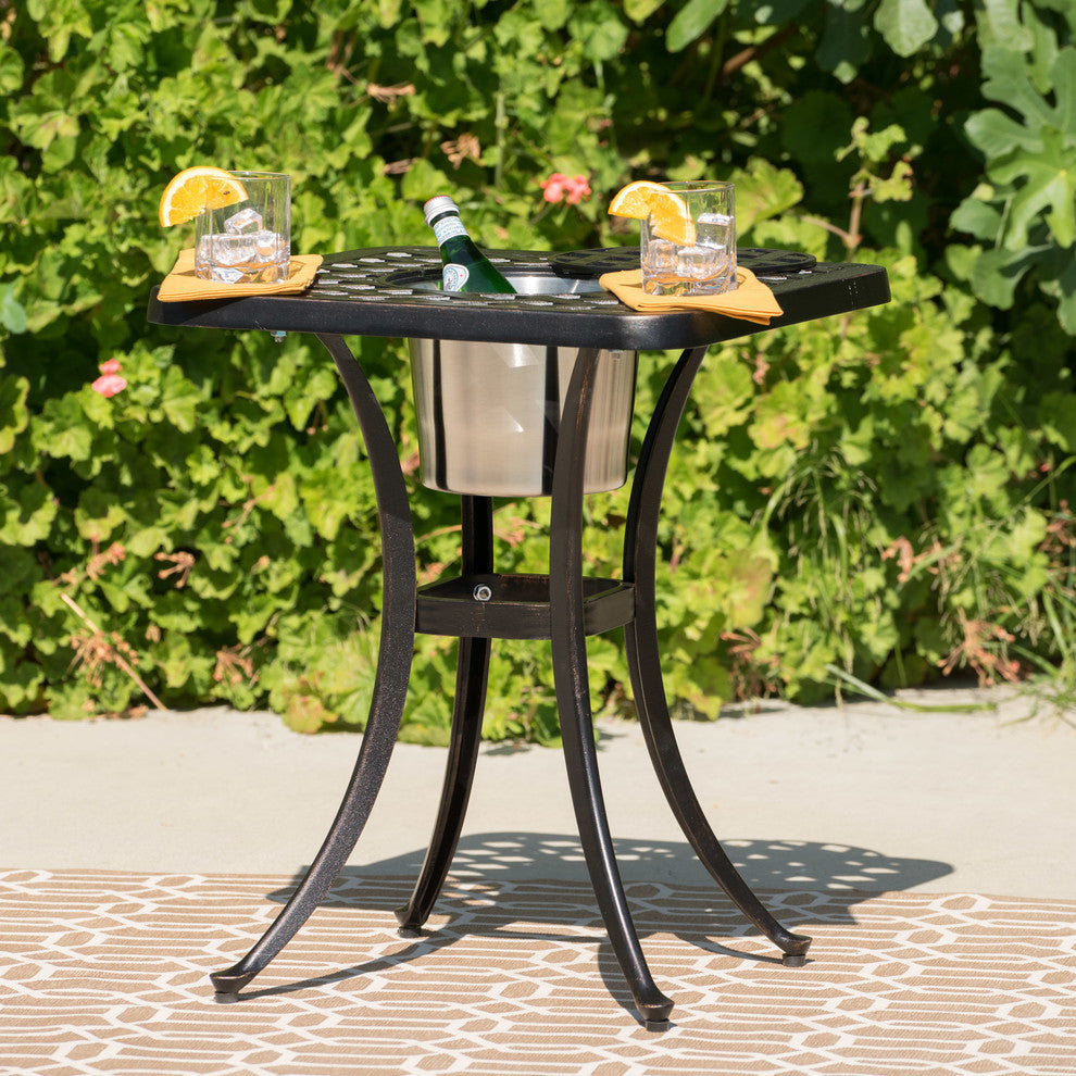 GDF Studio Ariel Outdoor Cast Aluminum Bistro Table with Ice Bucket
