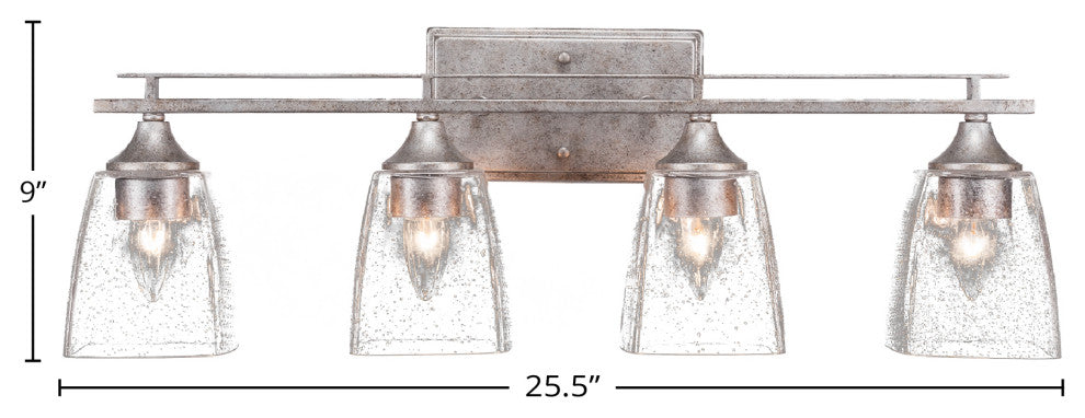 Uptowne 4-Light Bath Bar, Aged Silver/Clear Bubble