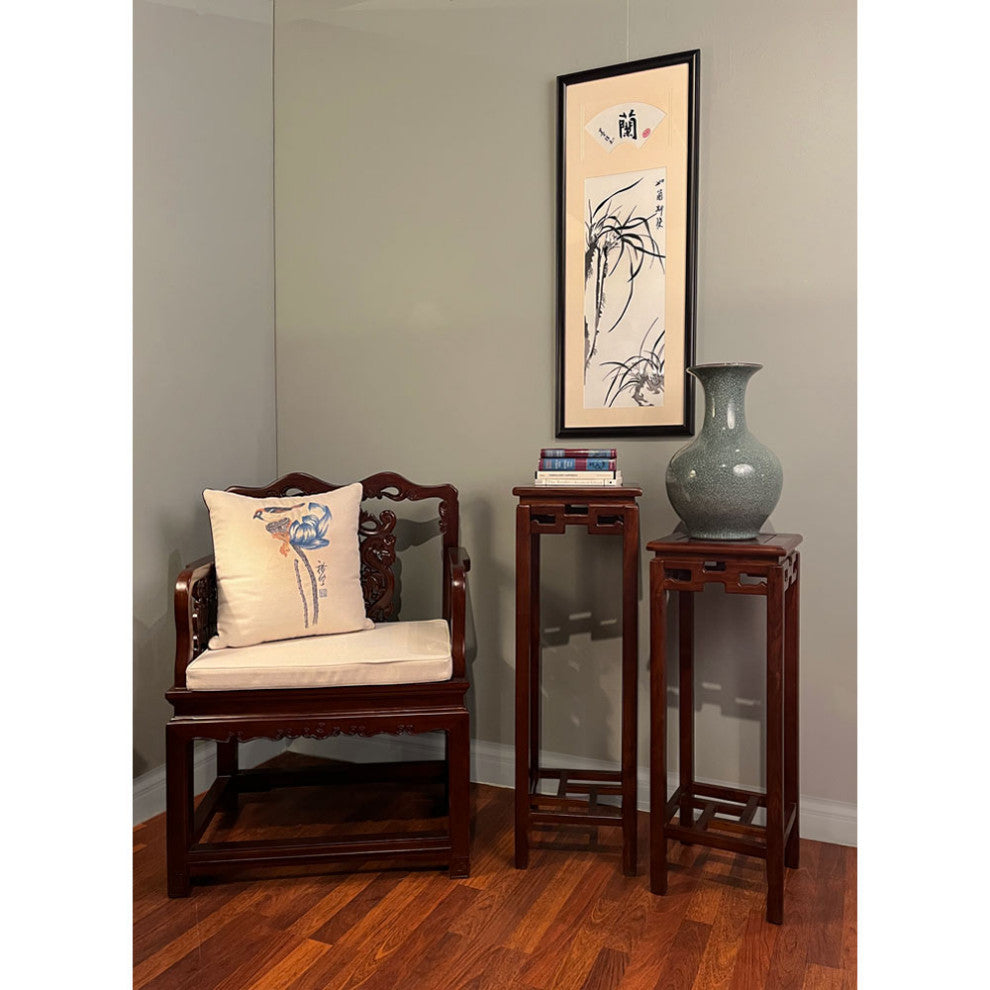 36" Mahogany Finish Elmwood Chinese Key Pedestal