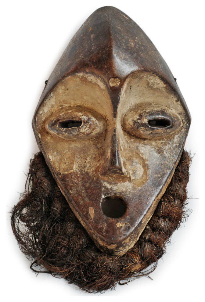 Consigned Vintage Wood and Raffia Lega Mask