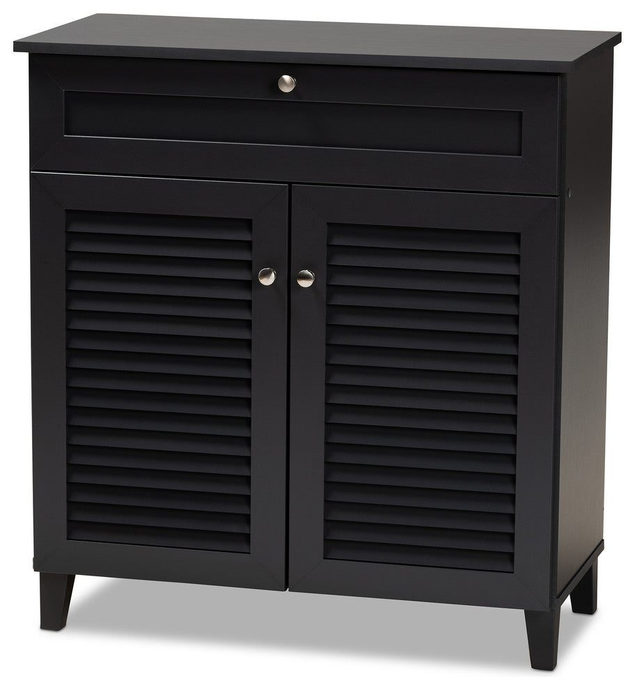 Aretha Dark Gray 4-Shelf Wood Shoe Storage Cabinet With Drawer