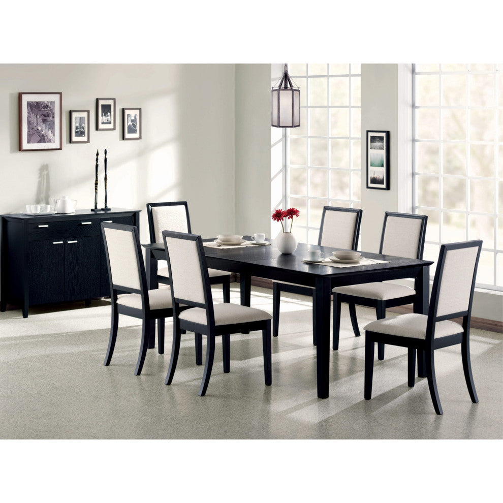 Set of 2 Upholstered Dining Side Chairs Black and Cream