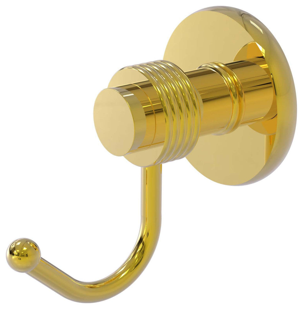 Mercury Robe Hook with Groovy Accents, Polished Brass