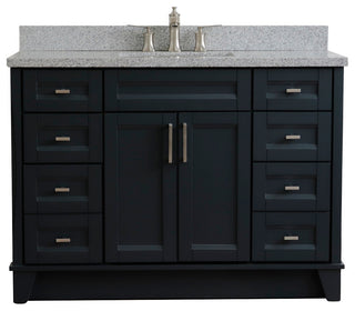 49" Single Sink Vanity, Dark Gray Finish With Gray Granite And Rectangle Sink