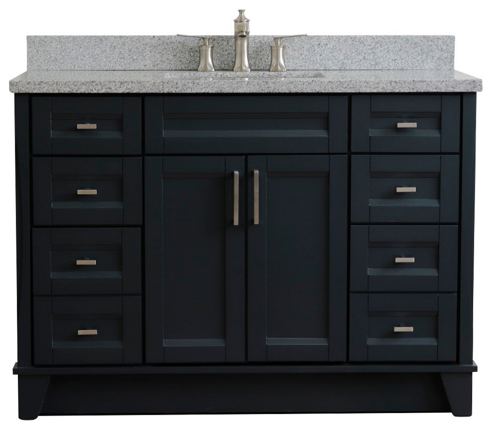 49" Single Sink Vanity, Dark Gray Finish With Gray Granite And Rectangle Sink