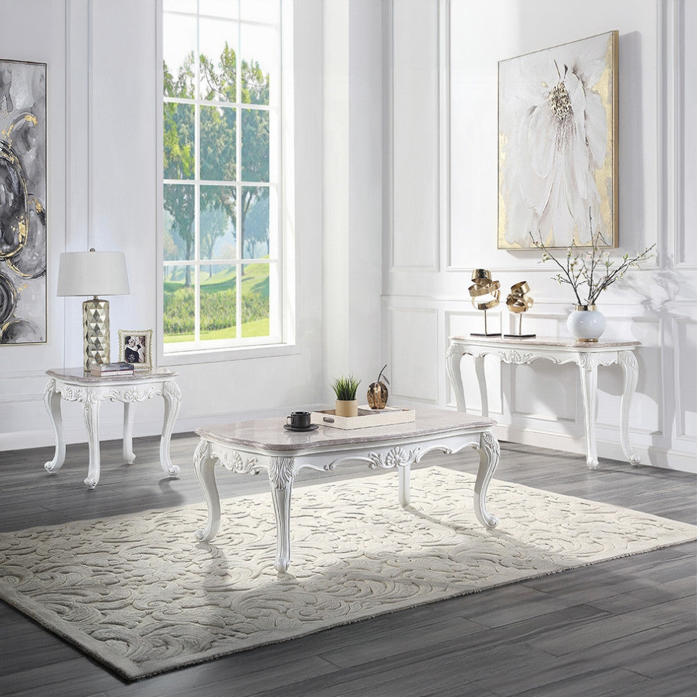Ciddrenar Sofa Table, Marble Top and White