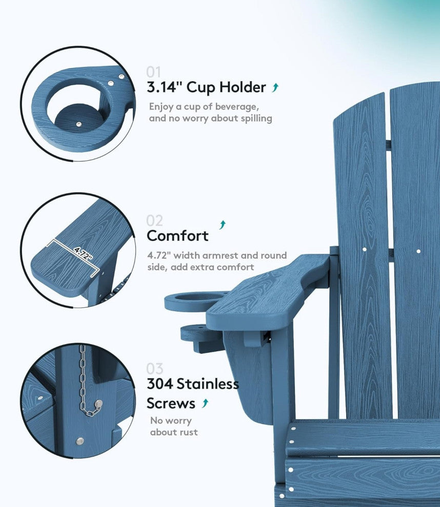 Folding Adirondack Chair With Cup Holder and Multi-Position Backrest, Blue