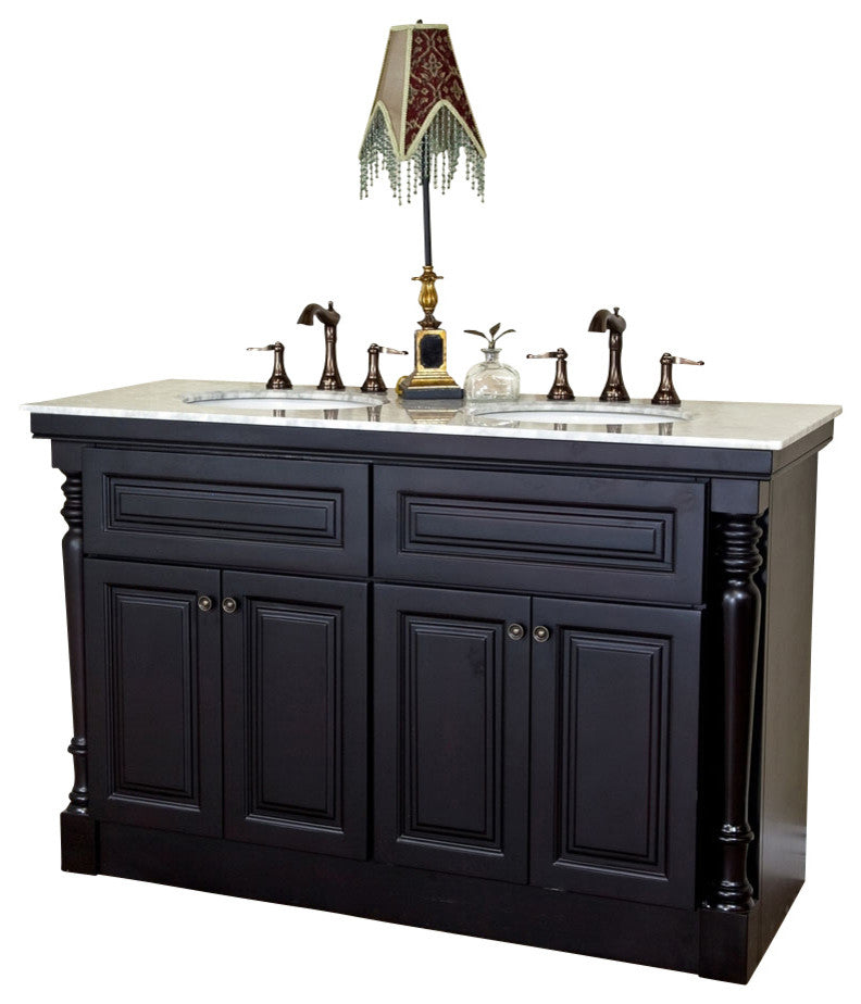 Parme 55" Double Vanity, Dark Mahogany With Marble Vanity Top, White