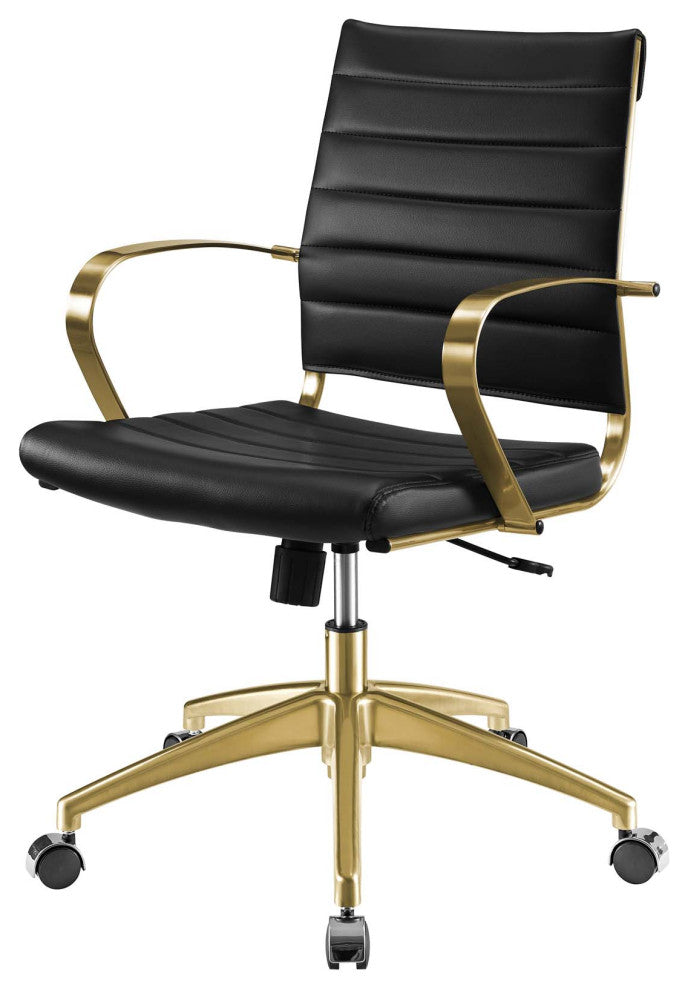 Modern Home Office Work Desk Chair, Faux Vinyl Leather Aluminum, Gold Black