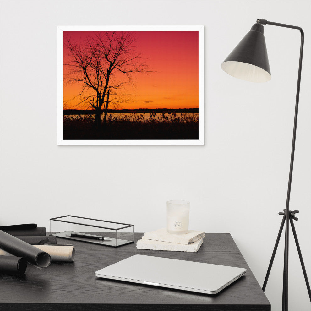 Burning Skies Rural Landscape Framed Photo Paper Wall Art Print, White, 16" X 20"