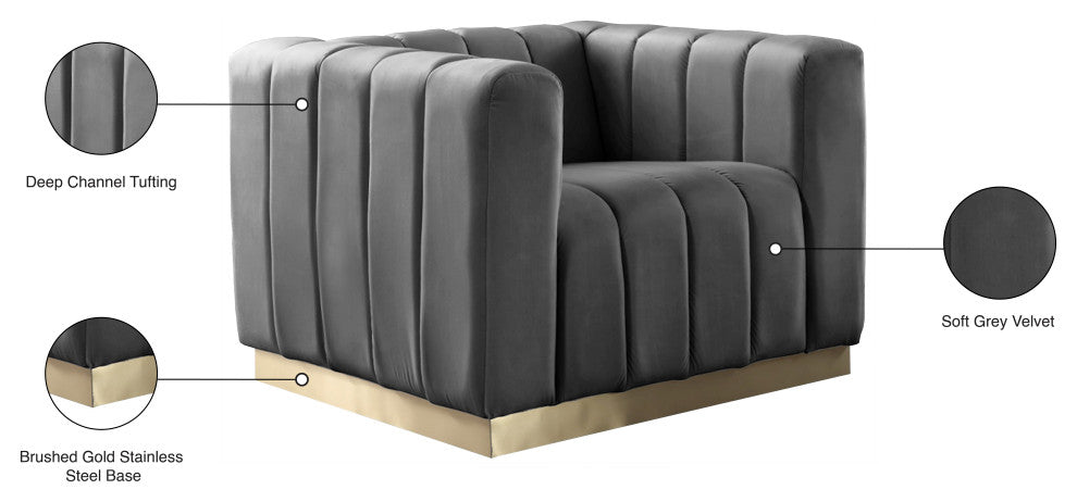 Marlon Velvet Upholstered Chair, Gray