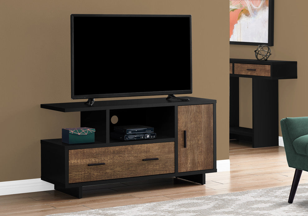 Tv Stand, 48 Inch, Storage Cabinet, Drawers, Laminate, Black, Brown