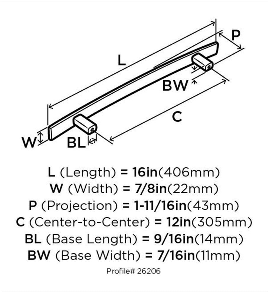 Amerock Cyprus Appliance Pull, Satin Nickel, 12" Center-to-Center