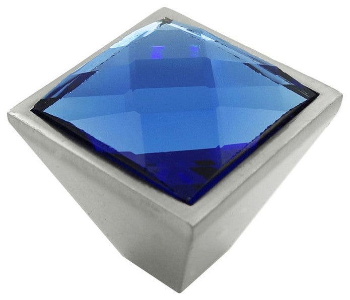 MultiFaceted Blue Aquamarine Brushed Nickel Square Frustum Knob