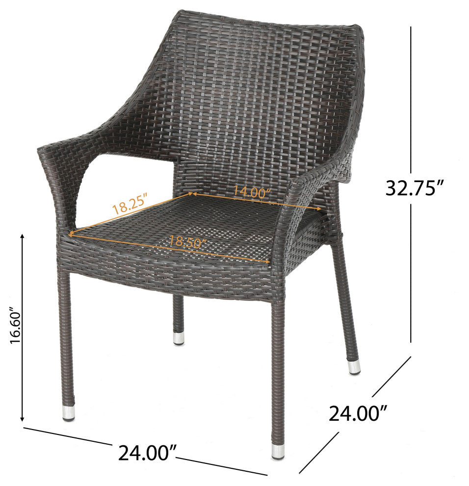 GDF Studio Miranda Outdoor Mix Mocha Wicker Stacking Dining Chairs, Set of 4