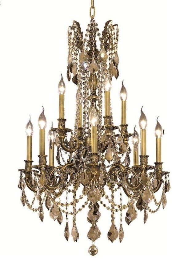 Elegant Rosalia Dining Room Light, Antique Bronze Finish With Royal Cut Crystal
