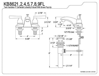 Royale Two Handle 4" Centerset Lavatory Faucet with Brass Pop-up