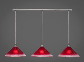 3 Light Mini Pendant In Brushed Nickel, 12" Raspberry Crystal Glass