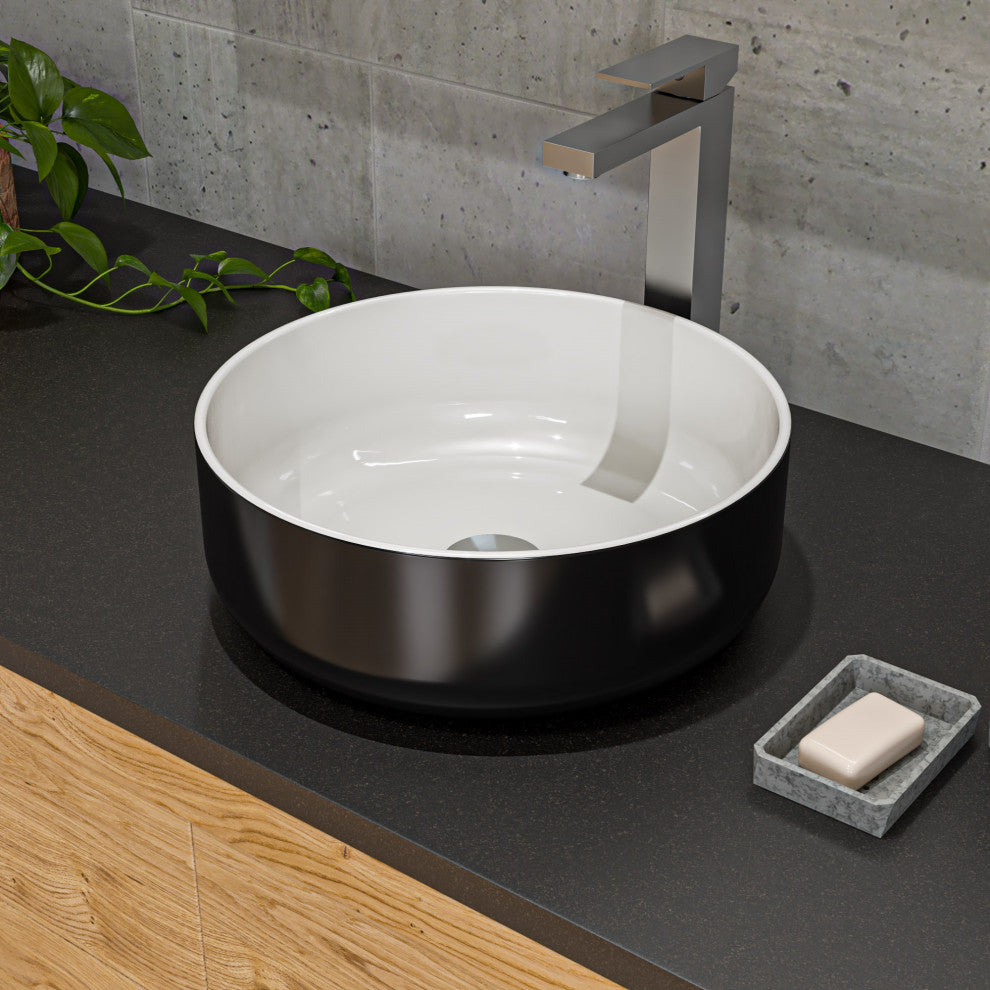 Alfi Brand Abc908 Black/White 15" Round Above Mount Ceramic Sink