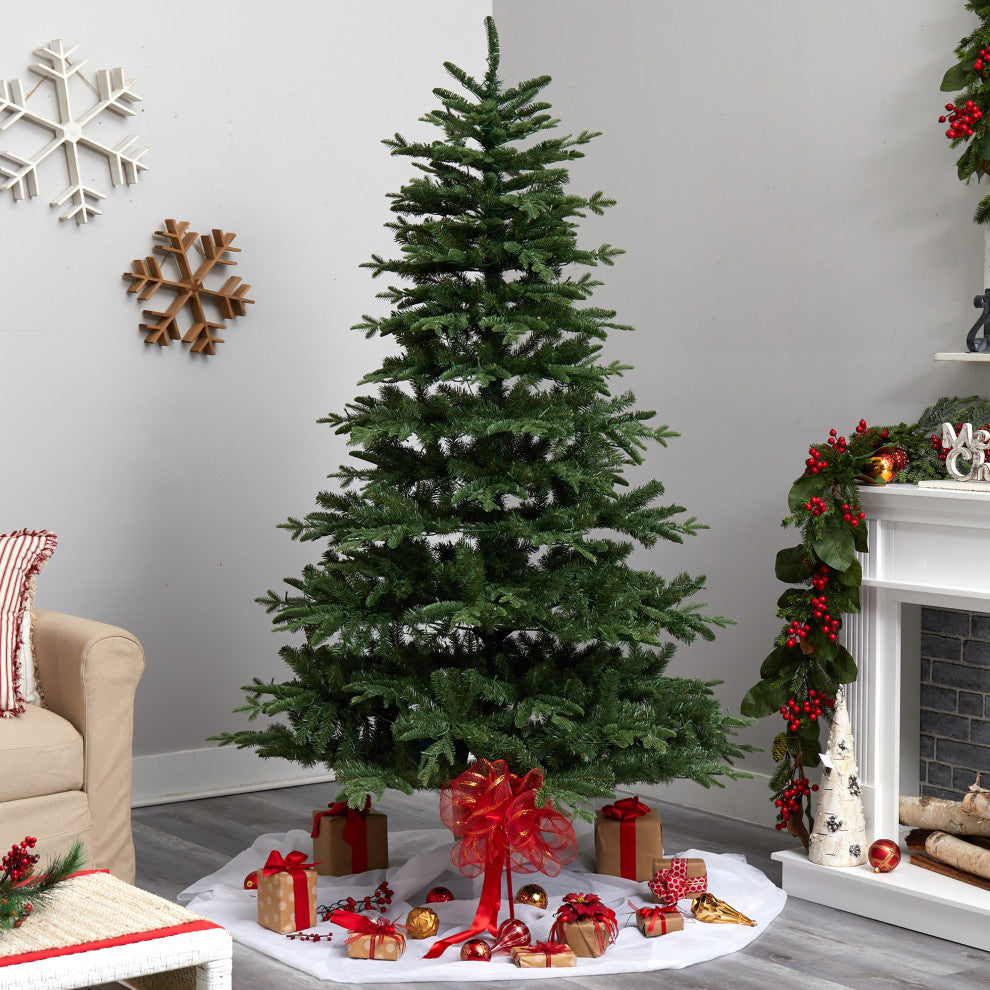7' Montreal Spruce Faux Xmas Tree W/ 650 White Lights & 1575 Bendable Branches