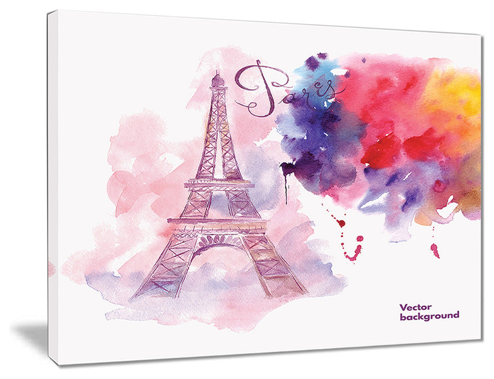 "Eiffel Tower in Cloud of Colors" Watercolor Painting Canvas Print, 40"x30"