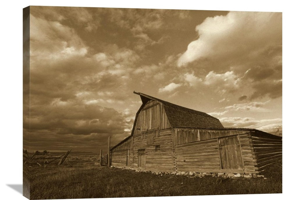 "Mormon Row Barn, Grand Teton National Park, Wyoming - Sepia" Artwork, 32" x 24"