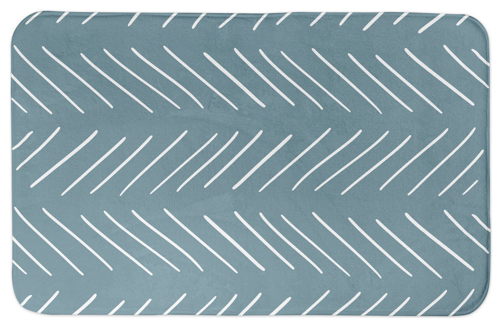 Blue and White Modern Chevron 34x21 Bath Mat